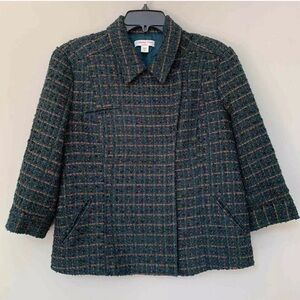Coldwater Creek teal green boucle tweed jacket bronze metallic threads